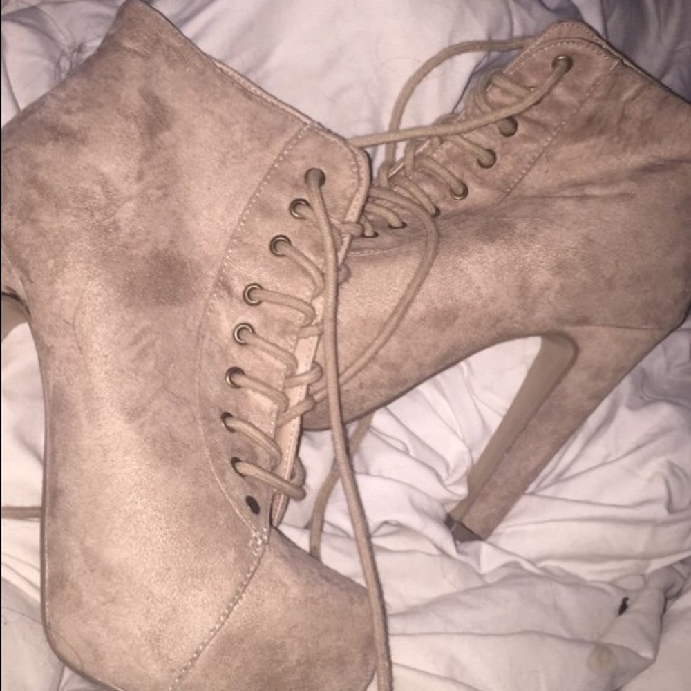 Suede lace up heels , only worn once!